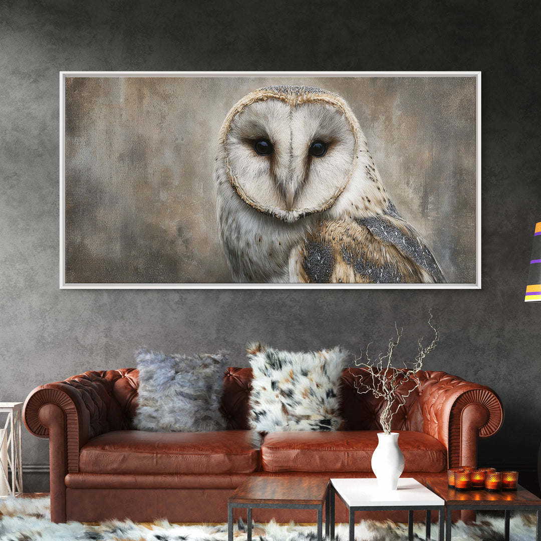Owl Portrait Representing Wisdom Framed Canvas Print, Law Office Art, Decor, Office Decor, Fine Art, Counsel, Bookish Wall Art, LOA-2x1-85