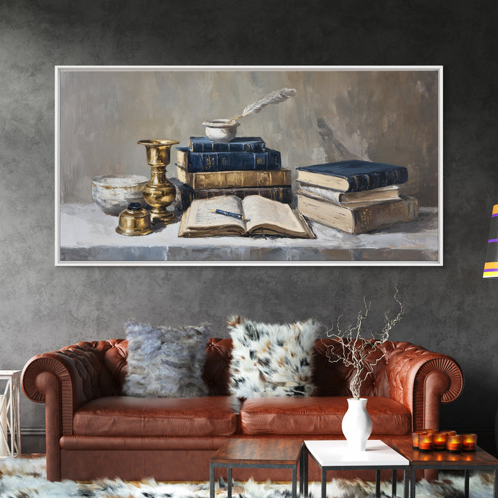 Dignified Law Books and Fountain Pen Still Canvas Print, Law Office Art, Minimalist Decor, Office Decor, Fine Art, Counsel, LOA-2x1-94