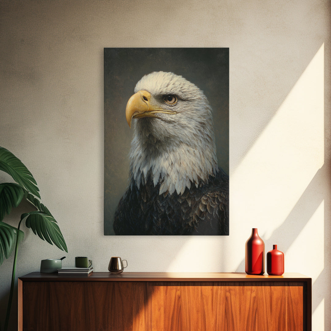 Eagle Portrait with Solemn Presence Canvas Print, Law Office Art, Modern Decor, Office Decor, Oil Painting, Counsel, Wall Decor, LOA-2x3-14