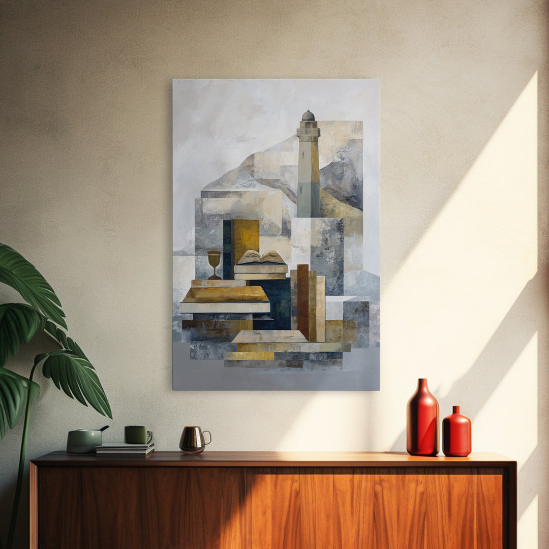 Stormy Landscape with Lighthouse as Guidance Metaphor Framed Canvas Print, Law Office Art, Law, Office Decor, Fine Art, Counsel, LOA-2x3-19