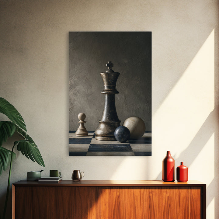 Single Chess King Framed Canvas Print, Law Office Art, Gallery Decor, Office Decor, Fine Art, Counsel, Contemporary Art, LOA-2x3-30