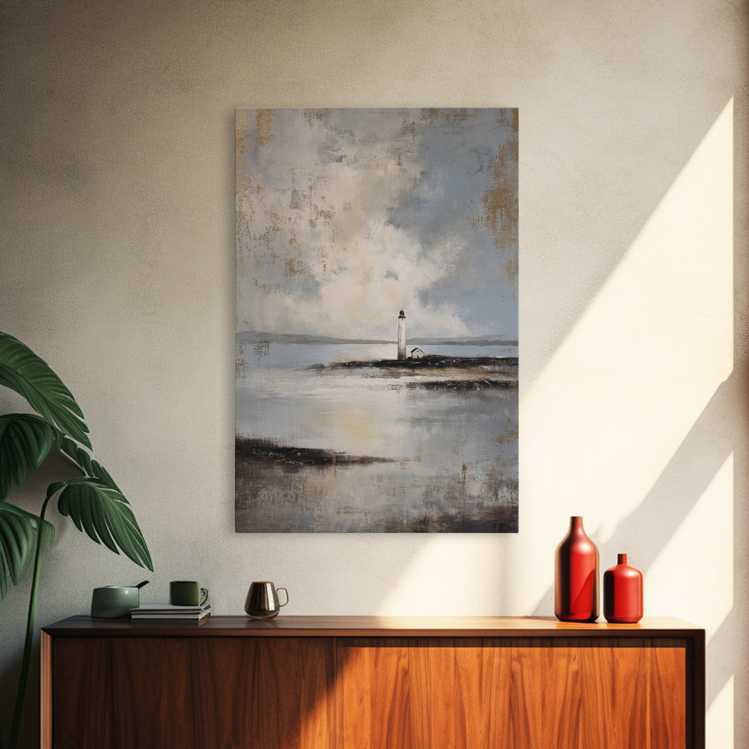 Stormy Landscape with Lighthouse as Guidance Metaphor Canvas Print, Law Office Art, Neutral Decor, Office Decor, Counsel, LOA-2x3-43