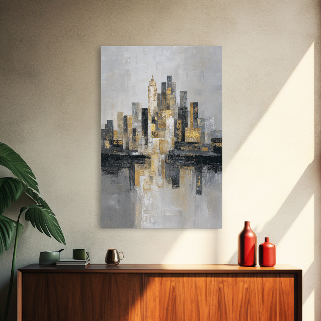 Quiet City Skyline Framed Canvas Print, Law Office Art, Lawyer, Office Decor, Abstract Art, Counsel, Neutral Decor, LOA-2x3-44