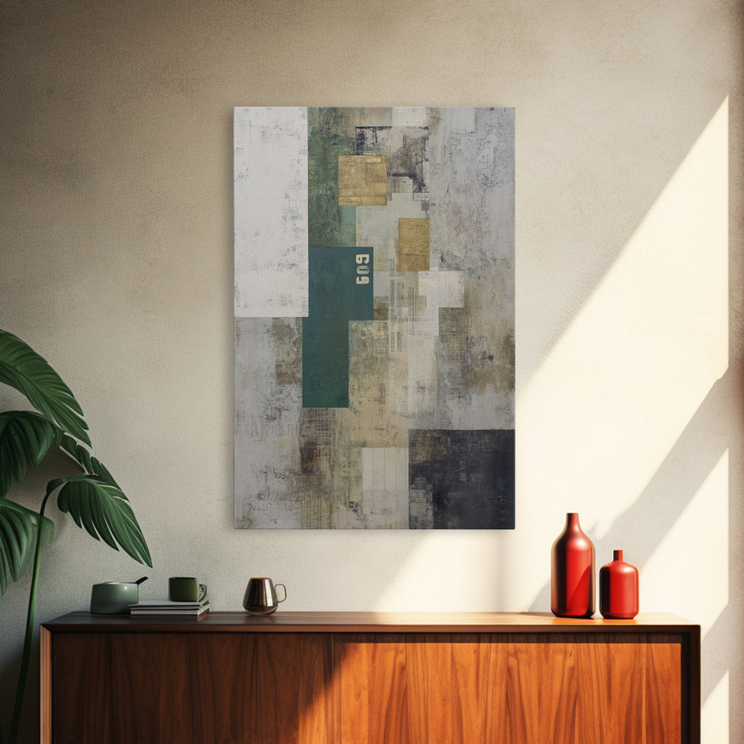 Deep Green and Walnut Toned Abstract Framed Canvas Print, Law Office Art, Contemporary Art, Office Decor, Abstract Art, Counsel, LOA-2x3-53