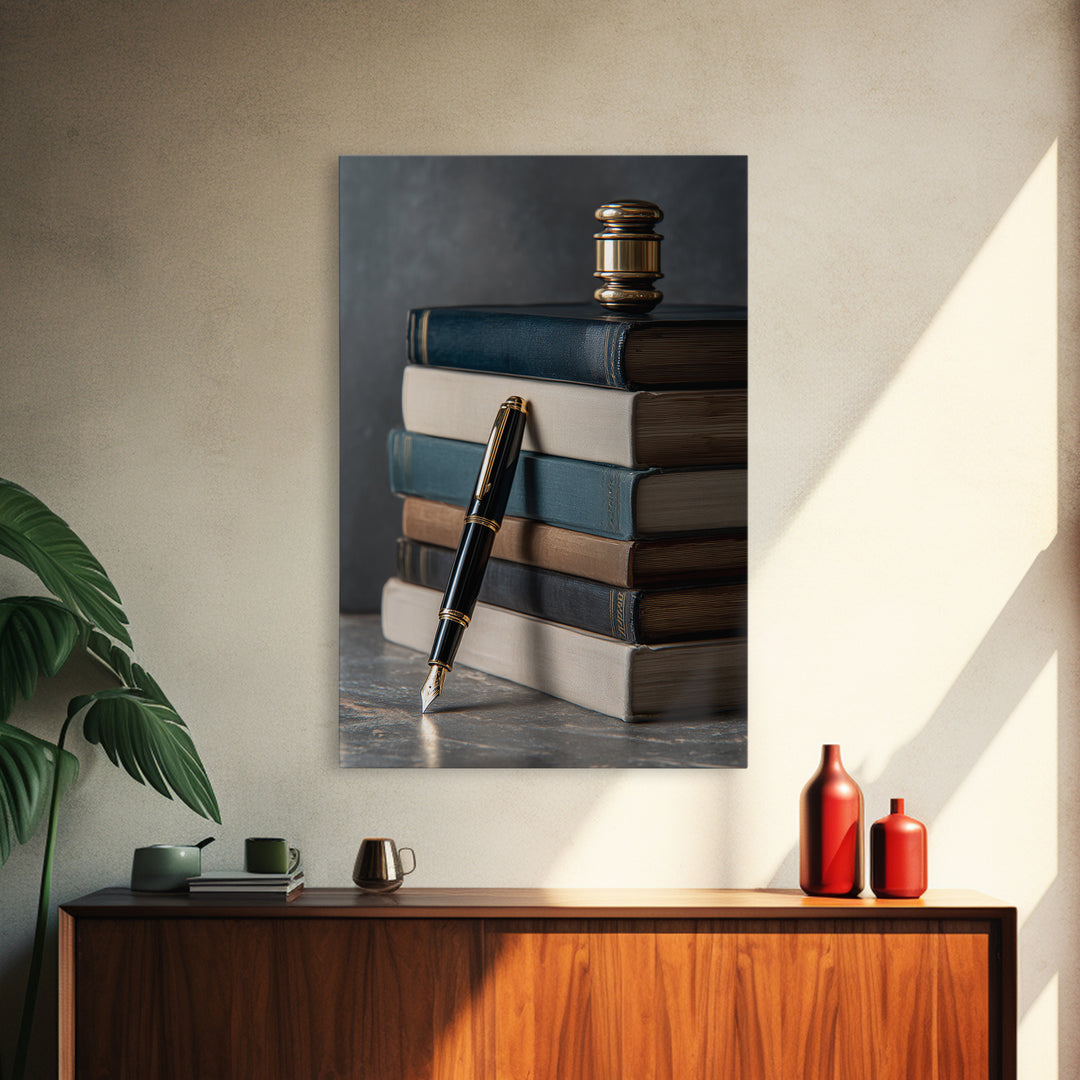 Dignified Law Books and Fountain Pen Still Canvas Print, Law Office Art, Contemporary Art, Office Decor, Fine Art, Counsel, LOA-2x3-58