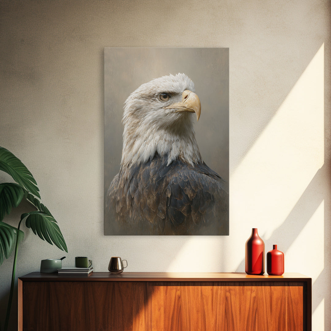 Eagle Portrait with Solemn Presence Canvas Print, Law Office Art, Wall Art, Office Decor, Fine Art, Counsel, Office Wall Decor, LOA-2x3-62