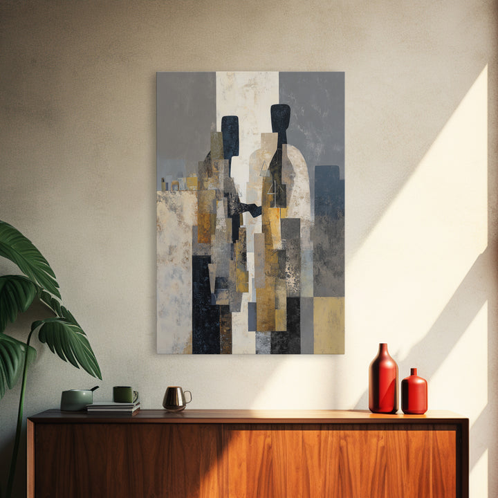 Diplomatic Handshake Silhouette Framed Canvas Print, Law Office Art, Room Decor, Office Decor, Abstract Art, Counsel, LOA-2x3-75