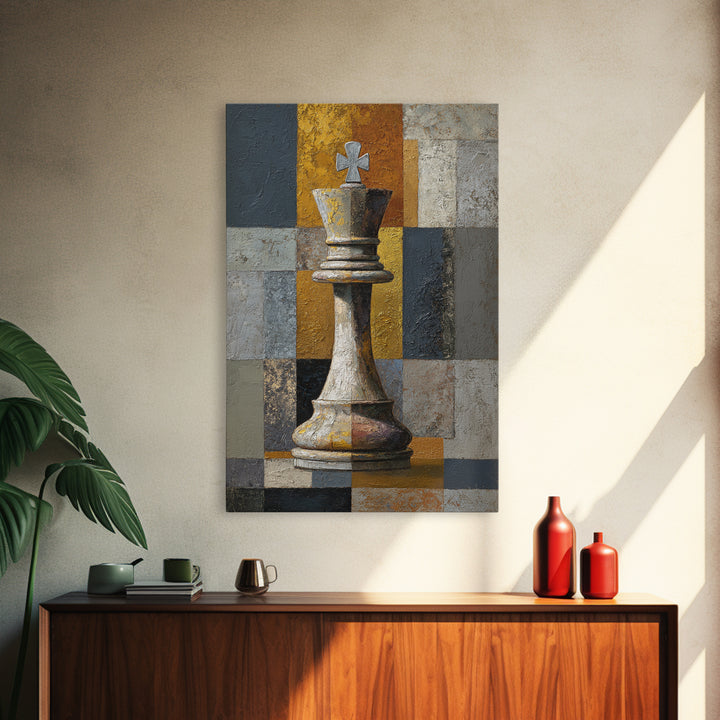 Single Chess King Framed Canvas Print, Law Office Art, Minimalist Decor, Office Decor, Fine Art, Counsel, Poster Print, LOA-2x3-78