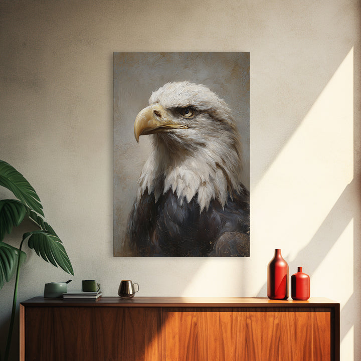 Eagle Portrait with Solemn Presence Canvas Print, Law Office Art, Wall Art, Office Decor, Fine Art, Counsel, Office Wall Decor, LOA-2x3-86