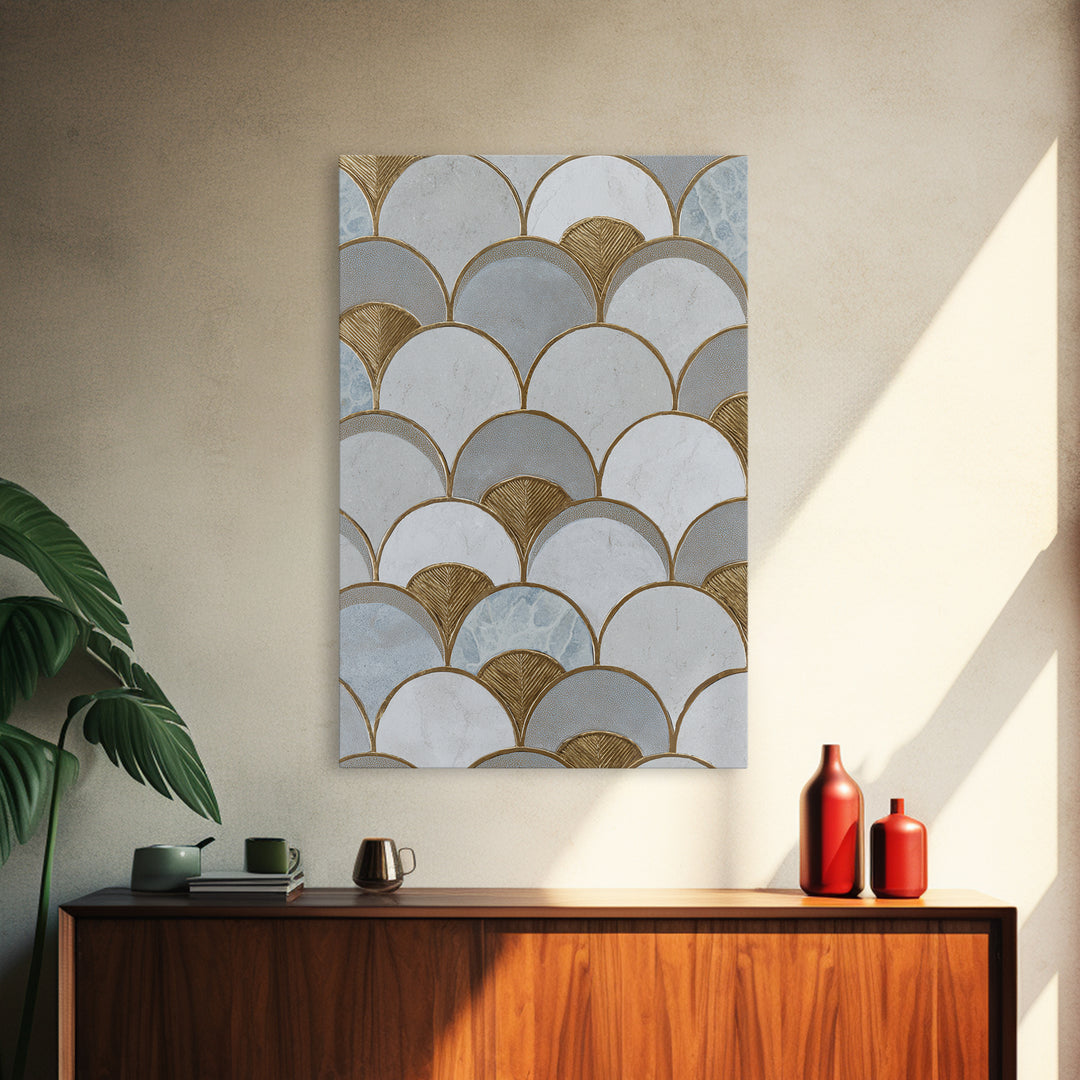 Minimal Line Drawing of Scales and Laurel Framed Canvas Print, Law Office Art, Wall Decor, Office Decor, Fine Art, Counsel, LOA-2x3-90