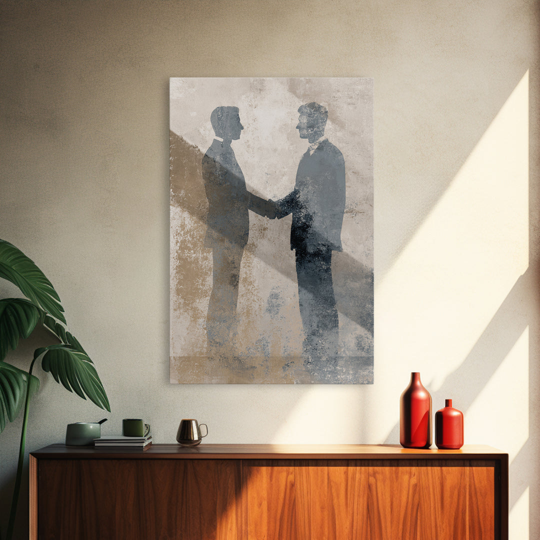 Diplomatic Handshake Silhouette Canvas Print, Law Office Art, Wall Decor, Office Decor, Abstract Art, Counsel, Floral Art, LOA-2x3-99