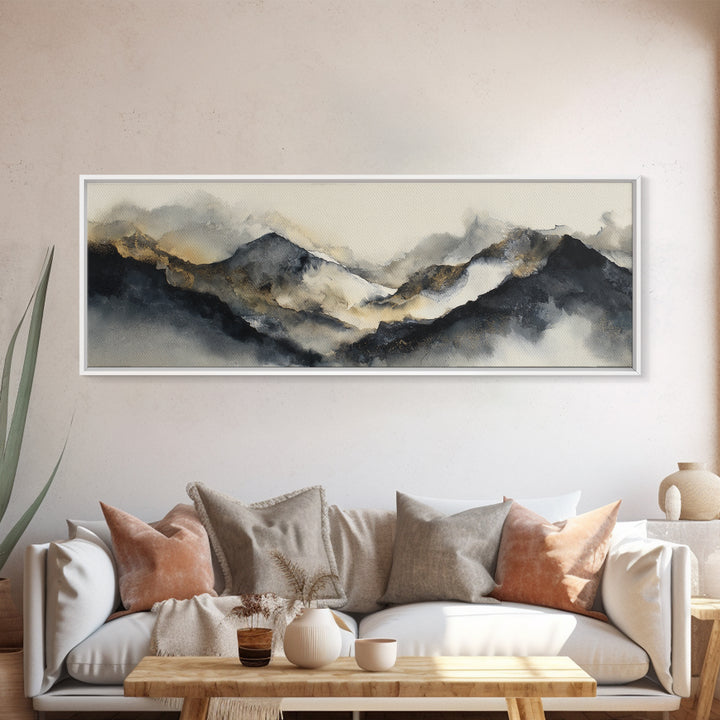Ink Wash Mountain Symbolizing Stability Framed Canvas Print, Law Office Art, Lawyer Gift, Office Decor, Watercolor Art, Counsel, LOA-3x1-12