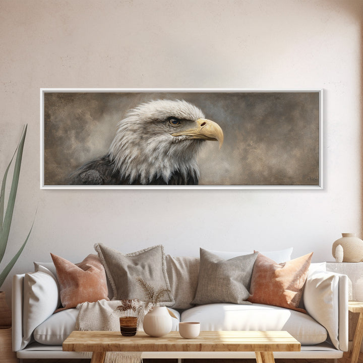 Eagle Portrait with Solemn Presence Canvas Print, Law Office Art, Poster Print, Office Decor, Fine Art, Counsel, Lawyer Gift, LOA-3x1-46
