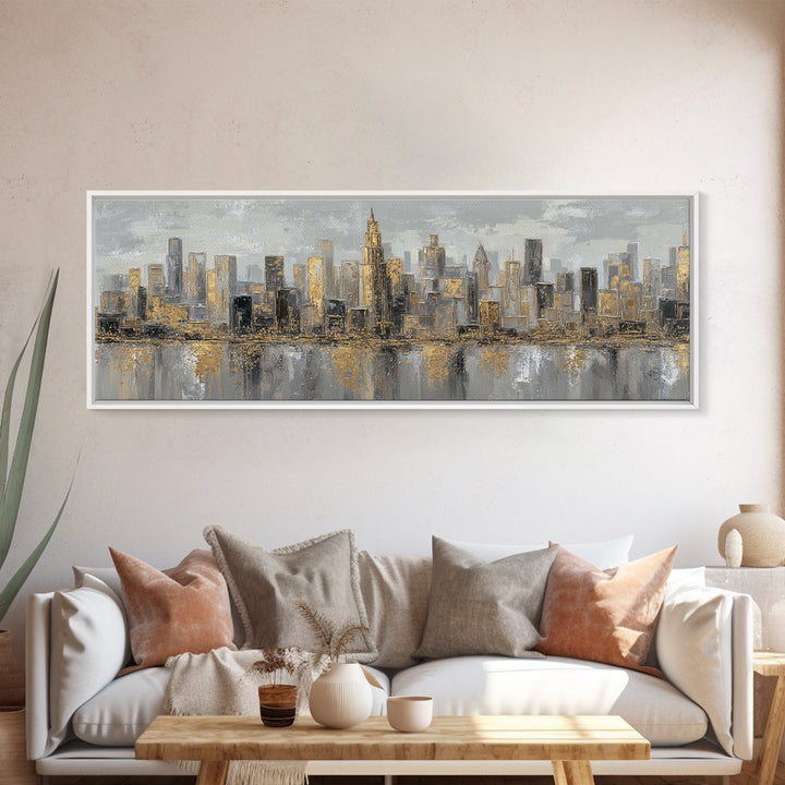 Quiet City Skyline Framed Canvas Print, Law Office Art, Luxury Decor, Office Decor, Fine Art, Counsel, Printable Art, LOA-3x1-52