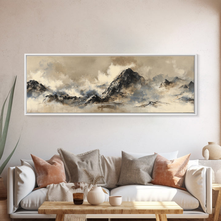 Ink Wash Mountain Symbolizing Stability Framed Canvas Print, Law Office Art, Fine Art Print, Office Decor, Oil Painting, LOA-3x1-60