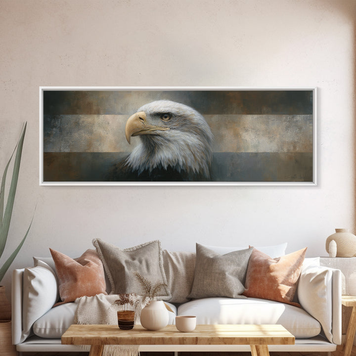 Eagle Portrait with Solemn Presence Canvas Print, Law Office Art, Modern Decor, Office Decor, Oil Painting, Counsel, Wall Decor, LOA-3x1-70