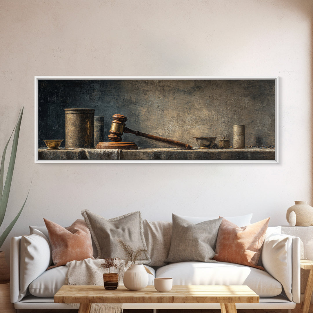 Classic Gavel Still Life Framed Canvas Print, Law Office Art, Office Art, Office Decor, Fine Art, Counsel, Teen Girl Room Decor, LOA-3x1-77