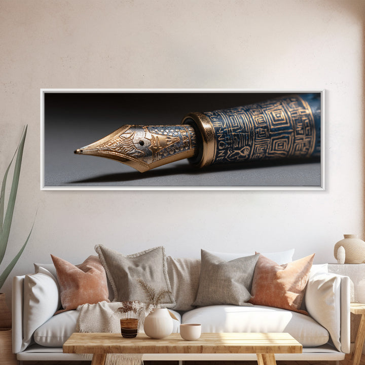 Fountain Pen Nib Closeup Framed Canvas Print, Law Office Art, Decor, Office Decor, Fine Art, Counsel, Bookish Wall Art, LOA-3x1-87