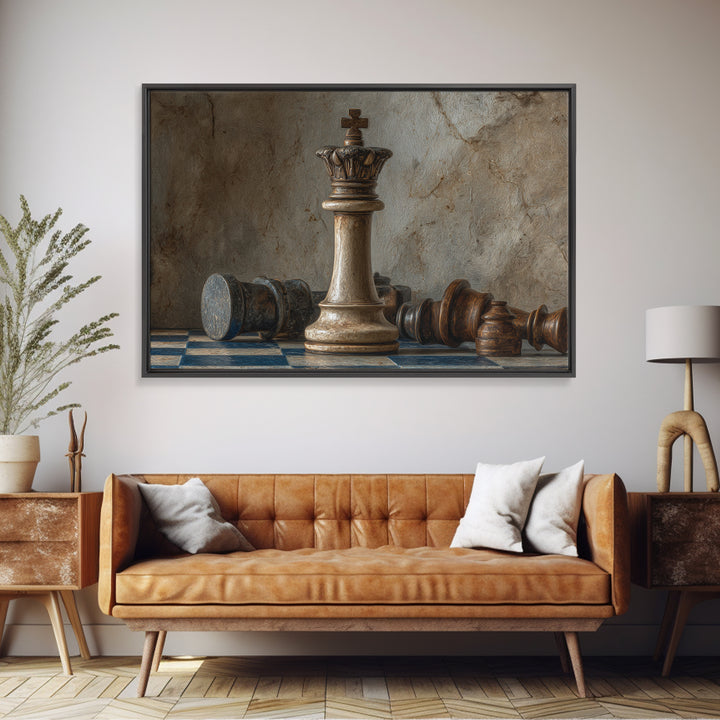 Single Chess King Framed Canvas Print, Law Office Art, Minimalist Decor, Office Decor, Fine Art, Counsel, Poster Print, LOA-3x2-2