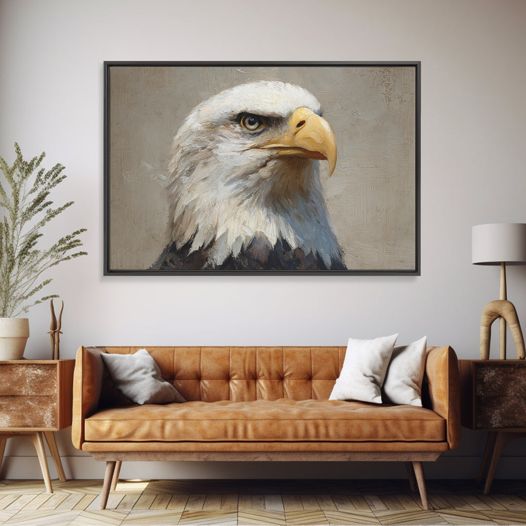 Eagle Portrait with Solemn Presence Canvas Print, Law Office Art, Metal Wall Decor, Office Decor, Counsel, Home Office Decor, LOA-3x2-34