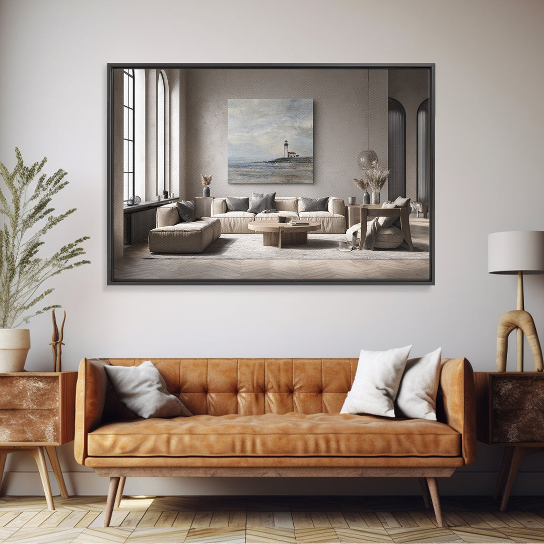 Stormy Landscape with Lighthouse as Guidance Metaphor Framed Canvas Print, Law Office Art, Law, Office Decor, Fine Art, Counsel, LOA-3x2-39