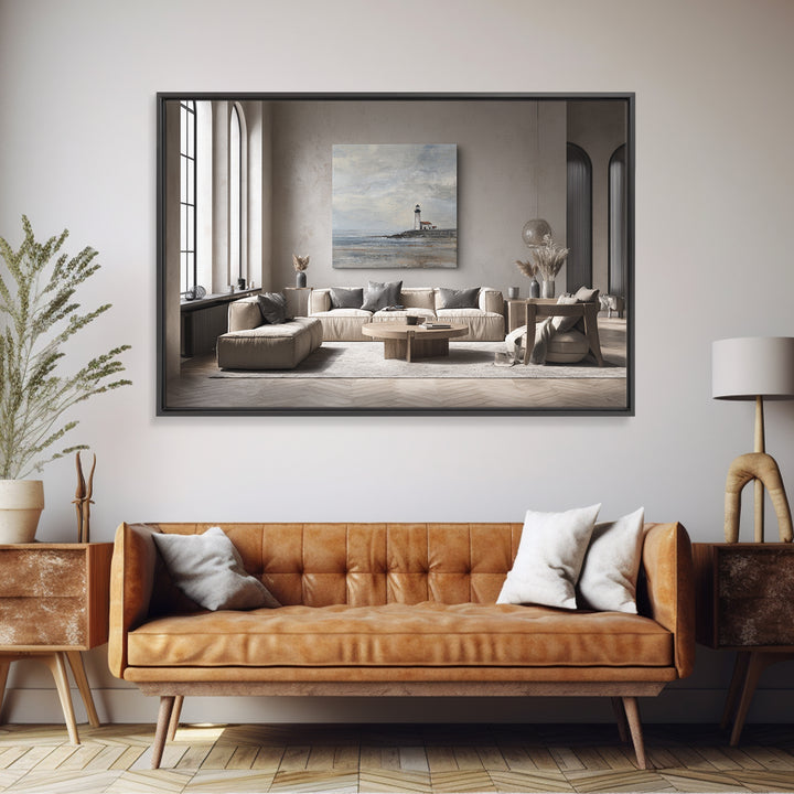 Stormy Landscape with Lighthouse as Guidance Metaphor Framed Canvas Print, Law Office Art, Law, Office Decor, Fine Art, Counsel, LOA-3x2-39