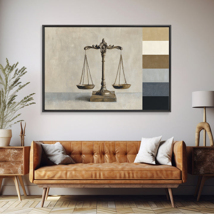 Classical Scales of Justice Framed Canvas Print, Law Office Art, Metal Wall Decor, Office Decor, Counsel, Home Office Decor, LOA-3x2-5