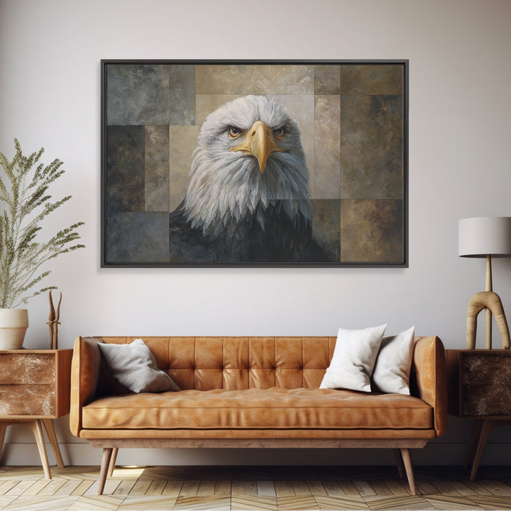 Eagle Portrait with Solemn Presence Canvas Print, Law Office Art, Metal Wall Decor, Office Decor, Counsel, Home Office Decor, LOA-3x2-58