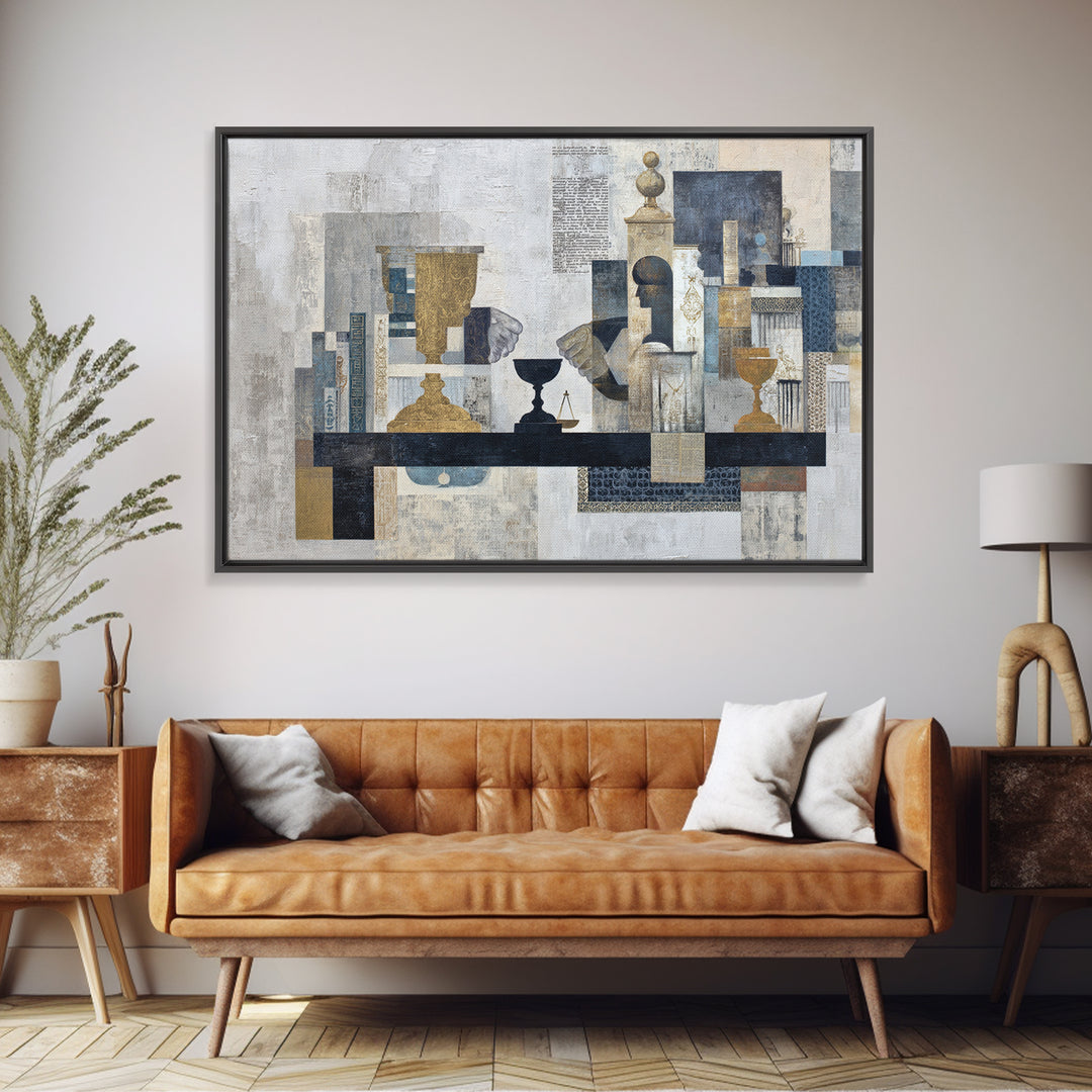Diplomatic Handshake Silhouette Framed Canvas Print, Law Office Art, Office, Office Decor, Abstract Art, Counsel, LOA-3x2-71
