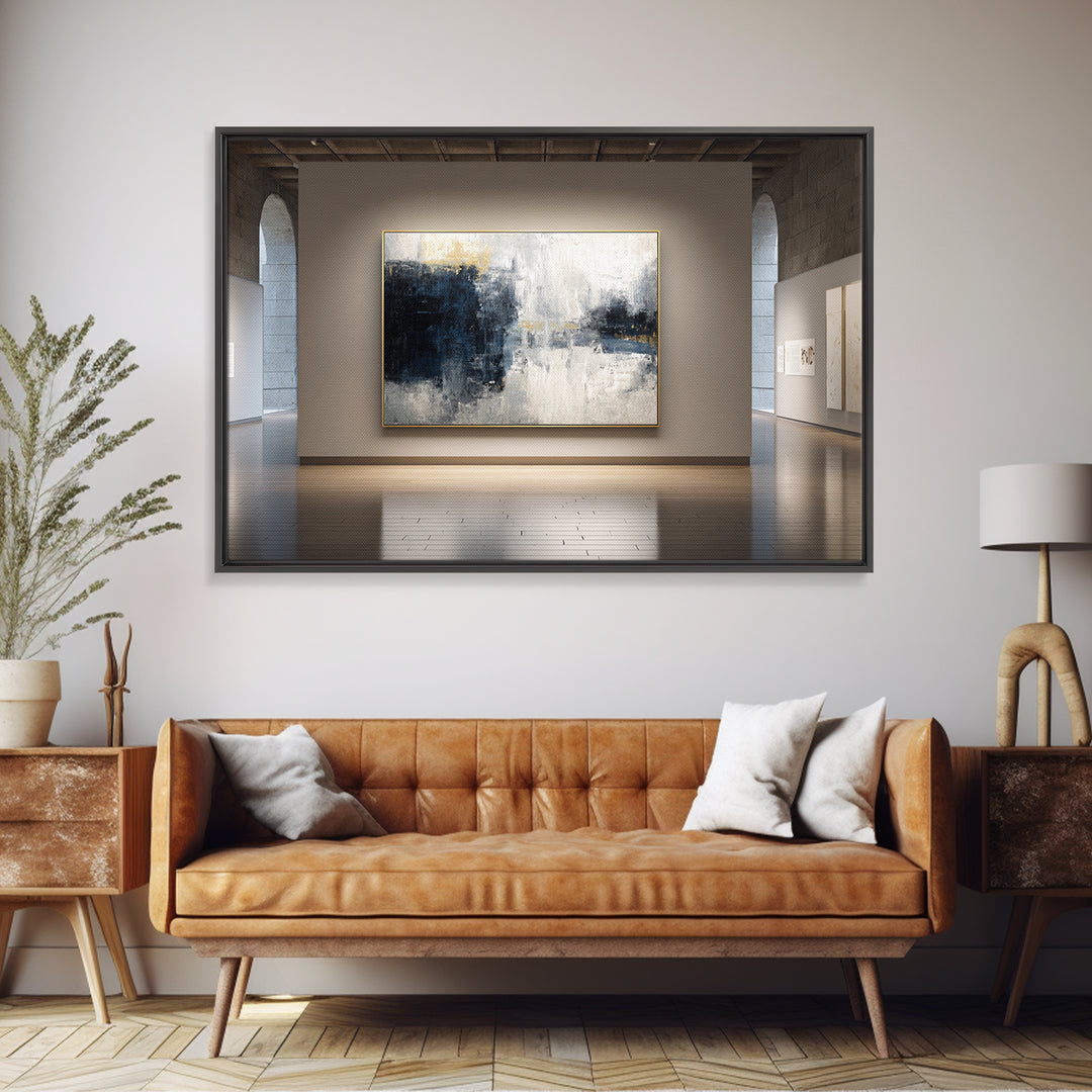 Abstract Navy and Gold Composition for Authority Framed Canvas Print, Law Office Art, Law School, Office Decor, Abstract Art, LOA-3x2-80