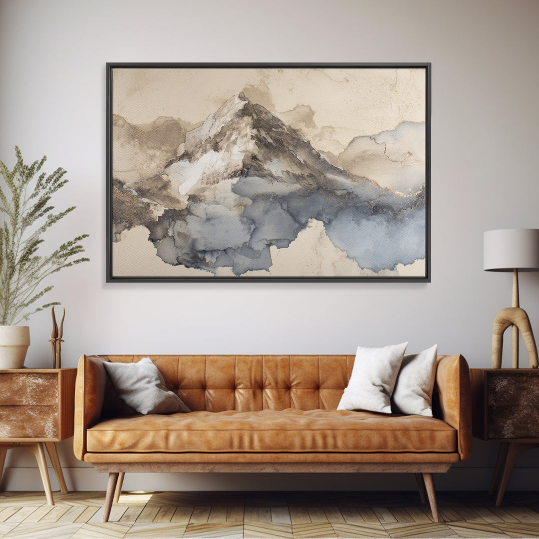 Ink Wash Mountain Symbolizing Stability Framed Canvas Print, Law Office Art, Washington Dc Art, Office Decor, Fine Art, Counsel, LOA-3x2-96