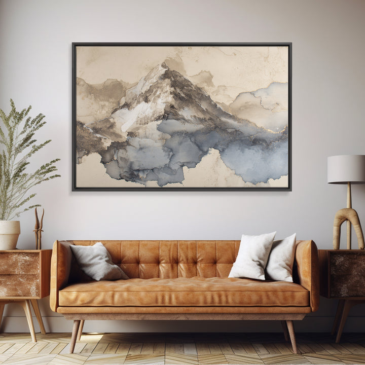 Ink Wash Mountain Symbolizing Stability Framed Canvas Print, Law Office Art, Washington Dc Art, Office Decor, Fine Art, Counsel, LOA-3x2-96