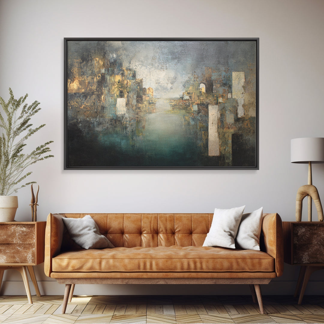 Deep Green and Walnut Toned Abstract Framed Canvas Print, Law Office Art, Butterfly Art, Office Decor, Abstract Art, Counsel, LOA-3x2-97