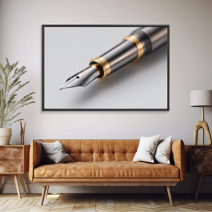 Fountain Pen Nib Closeup Framed Canvas Print, Law Office Art, Home Decor, Office Decor, Fine Art, Counsel, Minimalist Decor, LOA-3x2-99