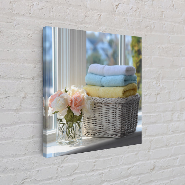 Basket of Folded Towels Canvas Print, Laundry Room Art, Farmhouse Wall Art, Living Room Decor, Fine Art, Clean, Fine Art Print, LRA-1x1-14