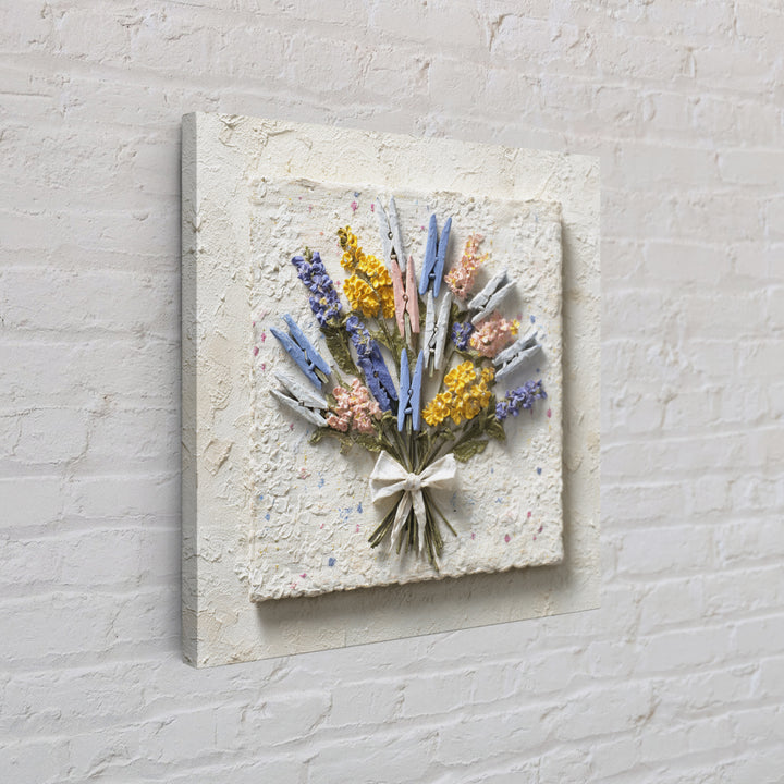 Clothespin Bouquet in Folk Art Style Canvas Print, Laundry Room Art, Oil Painting, Living Room Decor, Fine Art, Clean, LRA-1x1-20