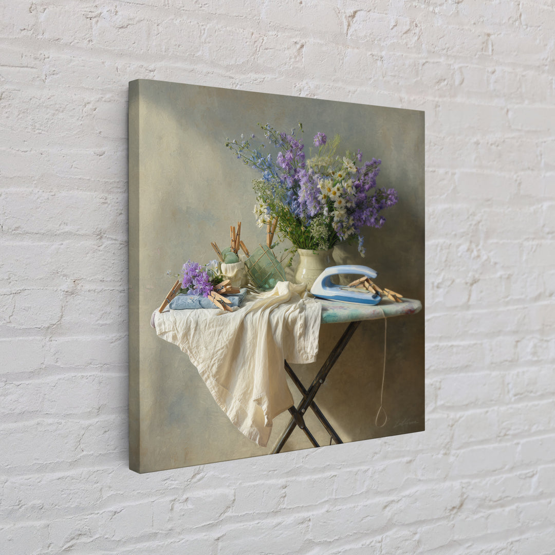 Ironing Board Still Life Framed Canvas Print, Laundry Room Art, Downloadable Art, Living Room Decor, Watercolor Art, Clean, LRA-1x1-24