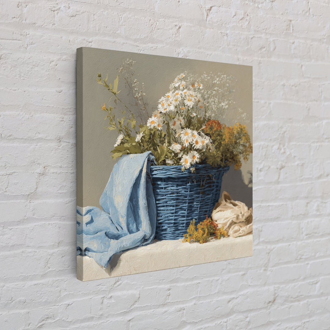 Blue Laundry Basket Framed Canvas Print, Laundry Room Art, Fine Art Print, Living Room Decor, Fine Art, Clean, Painting, LRA-1x1-29