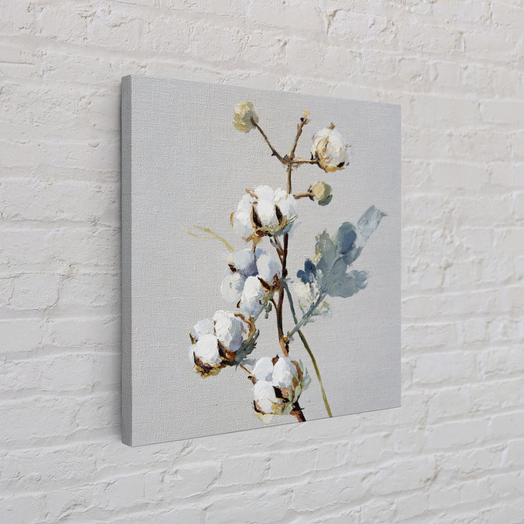 Fresh Cotton Branch Botanical Study Canvas Print, Laundry Room Art, Retro Wall Art, Living Room Decor, Watercolor Art, Clean, LRA-1x1-31