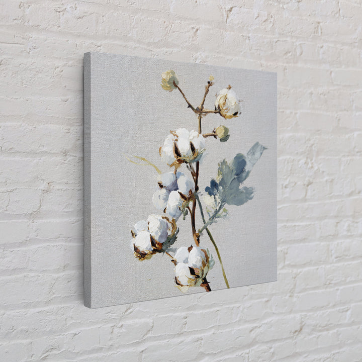 Fresh Cotton Branch Botanical Study Canvas Print, Laundry Room Art, Retro Wall Art, Living Room Decor, Watercolor Art, Clean, LRA-1x1-31