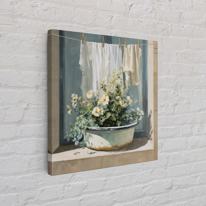 Old Enamel Basin Filled Framed Canvas Print, Laundry Room Art, Gallery Decor, Living Room Decor, Fine Art, Clean, LRA-1x1-32