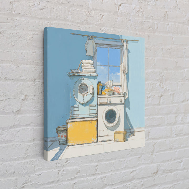 Retro Iron Illustration Framed Canvas Print, Laundry Room Art, Statement Artwork, Living Room Decor, Abstract Art, Clean, LRA-1x1-33