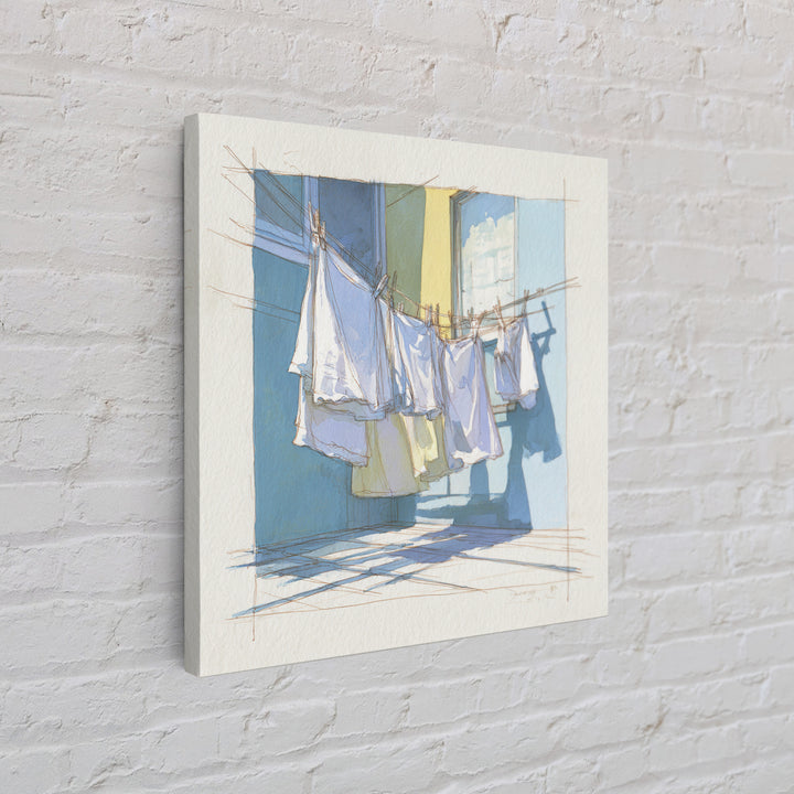 Simple Line Drawing of Hanging Laundry Framed Canvas Print, Laundry Room Art, Art Print, Living Room Decor, Abstract Art, Clean, LRA-1x1-40