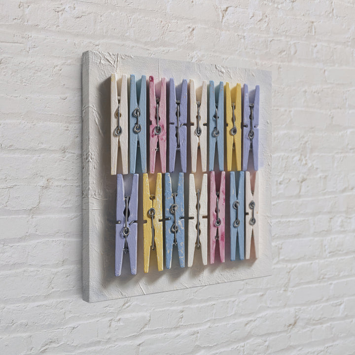 Cheerful Clothespins Arranged as Pattern Framed Canvas Print, Laundry Room Art, Laundry Room Decor, Living Room Decor, Clean, LRA-1x1-52
