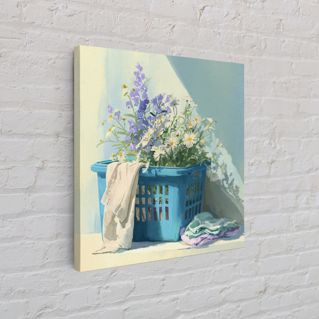 Blue Laundry Basket Framed Canvas Print, Laundry Room Art, Fine Art Print, Living Room Decor, Fine Art, Clean, Painting, LRA-1x1-53