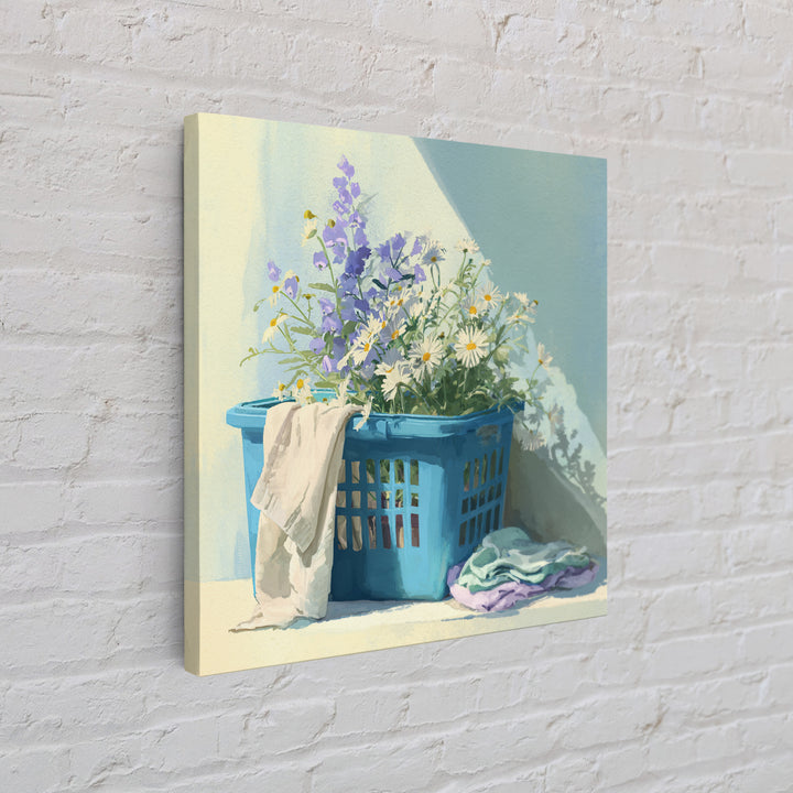 Blue Laundry Basket Framed Canvas Print, Laundry Room Art, Fine Art Print, Living Room Decor, Fine Art, Clean, Painting, LRA-1x1-53