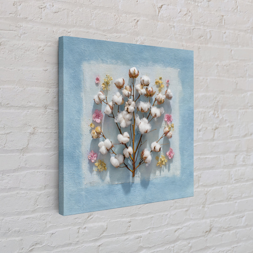 Fresh Cotton Branch Botanical Study Canvas Print, Laundry Room Art, Apartment Wall Art, Living Room Decor, Fine Art, Clean, LRA-1x1-55