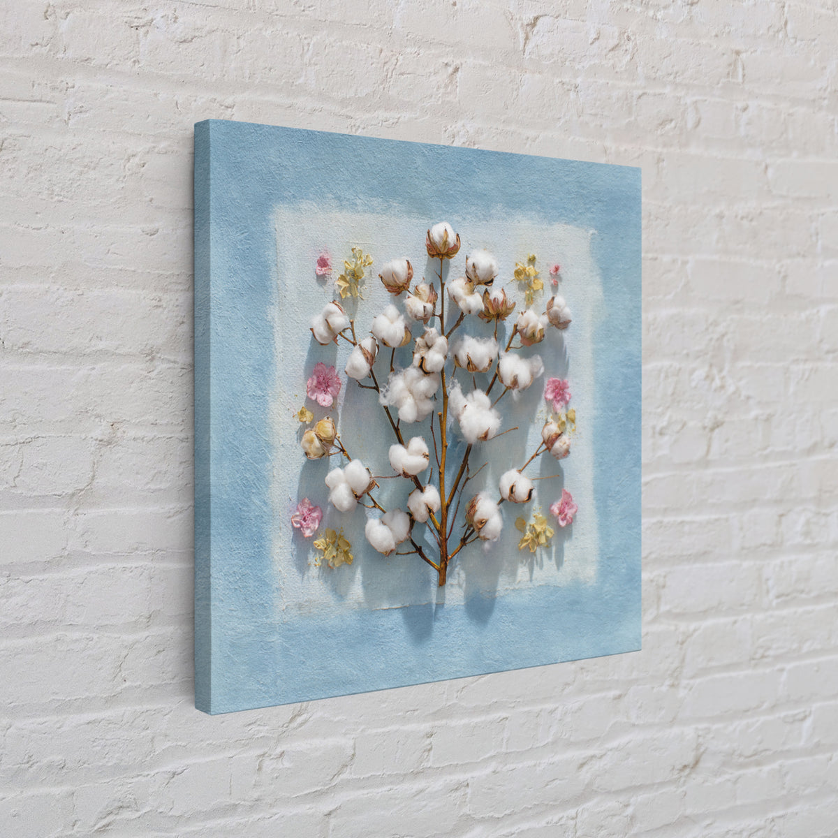 Fresh Cotton Branch Botanical Study Canvas Print, Laundry Room Art, Apartment Wall Art, Living Room Decor, Fine Art, Clean, LRA-1x1-55