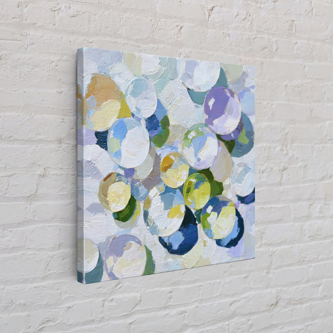 Soap Bubbles Rendered as Playful Abstract Circles Canvas Print, Laundry Room Art, Minimalist Wall Art, Living Room Decor, Clean, LRA-1x1-6