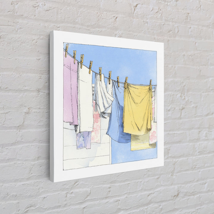 Simple Line Drawing of Hanging Laundry Canvas Print, Laundry Room Art, Farmhouse Wall Decor, Living Room Decor, Clean, LRA-1x1-64